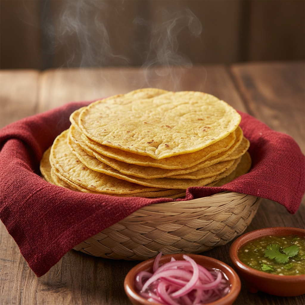 Stack of fresh corn tortillas